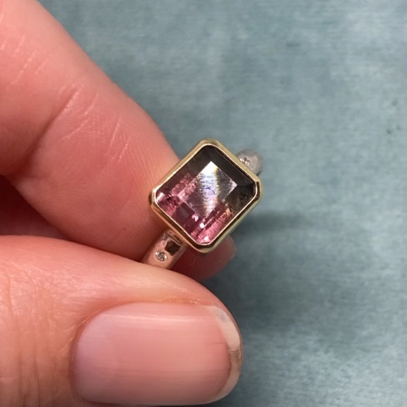 Brazilian Watermelon Tourmaline Engagement ring. With Diamonds. All Earth Mined - Picture 4 of 8